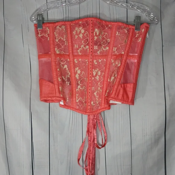 Corset Story Peach Lace-Up With Zip Side Panels Boned Underbust Corset - Picture 1 of 9